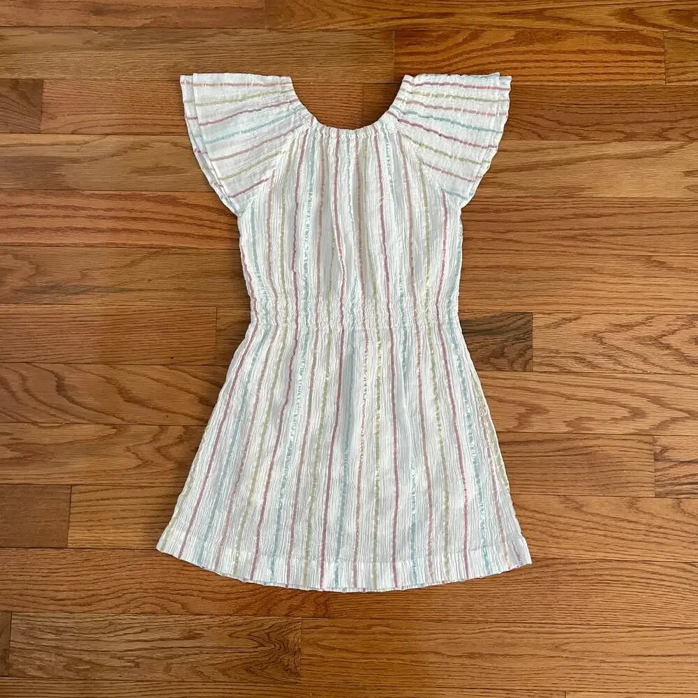 Gymboree Girls 7-8 Summer Dress White Gauze Rainbow Metallic Striped Party Cute